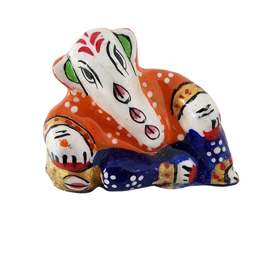 Ganesh statue small hand painted artisan made enamel on cast metal  M01